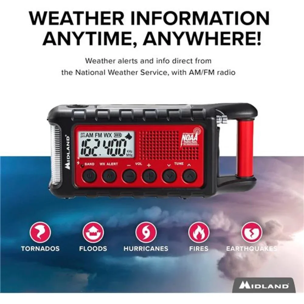 Emergency Crank Weather AM/FM Radio - Multiple Power Sources, SOS Emergency - Picture 3 of 6